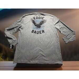 Eddie Bauer Outdoors LS Eagle Mens T Shirt Sz XL NWT Heather Gray D024